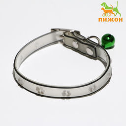 Ошейник Лапки, 28 х 1 см, ОШ 18-24 см, прозрачный/белый