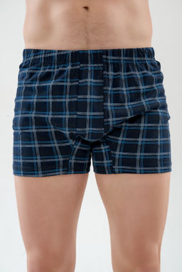 Трусы-боксеры мужские из кулирки клетка темно-синяя 1 макси