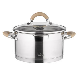 LR02-341 Кастрюля (нерж) Берлин 18x10см, 2,4л, капс.дно, шкала, силик.накл, крыш.дуршлаг /LARA/  фото 3