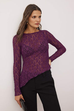 Murdum Asimetrik Dantel Fitted/Vucuda Oturan Orme Bluz TWOAW26BZ00028 - Trendyolmilla фото 6