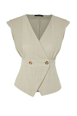 Gri Dokuma Kemik Dugme Detayl? Kruvaze Dokuma Bluz TWOSS20BZ0707