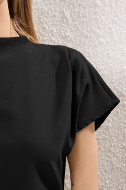 Siyah A Kesim Degaje Yaka Midi Dokuma Elbise TWOAW25EL00393