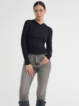 CONTE Джемпер в рубчик с капюшоном LD 2959 black
