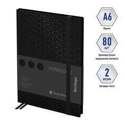 Книжка записная А6 80л. кожзам "DoubleBlack" (NB0-94602, "Berlingo") черная с рисунком, черный срез, с резинкой