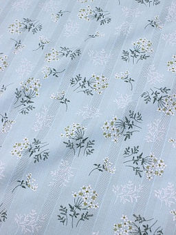 Фактурный хлопок с мережкой-полосой Веточки ромашки на бледно-бирюзовом, ВИД2, ш.1.45м, хл-100%