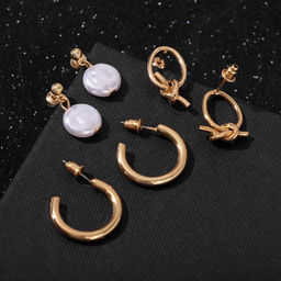 Серьги набор 3 пары «Юность» узел с жемчугом, цвет белый в золоте, d=2,3