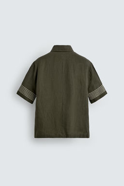 CAMISA POLO 100% LINO / Khaki oscuro