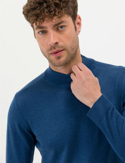 _ndigo Melanj Slim Fit Yar_m Bal_k__ Yaka Basic Triko Kazak - Pierre cardin фото 2