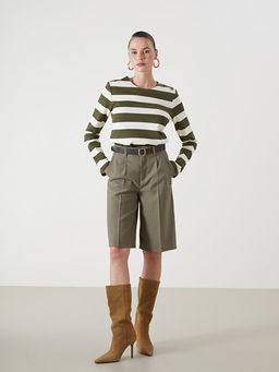 Bisiklet Yaka ?izgili Kad?n Ti??rt