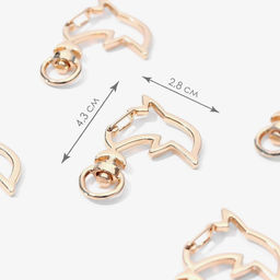 Цена за 2 шт. Карабин металлический Дельфин, 43 28 мм / 8 2,2 мм, 5 шт, цвет золотой