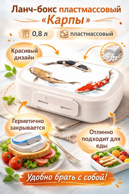 Ланч-бокс пластмассовый Карпы 0,8л, 17,9х12,8х5,2см (Россия) - Домашняя Мода фото 3