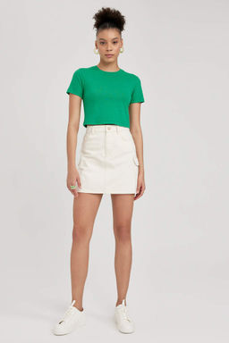 Базовая футболка классного кроя в рубчик с короткими рукавами - Defacto фото 2