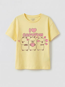 Bisiklet Yaka Capyfun Bask?l? K?z ?ocuk Ti??rt