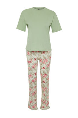 Trendyolmilla Fusya-Cok Renkli %100 Pamuklu Cicekli Orme Pijama Tak?m? THMSS24PT00230  фото 5