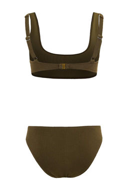 Haki Bralette Kapl? Dokulu Normal Bel Regular Bikini Tak?m? TBESS26BT00045