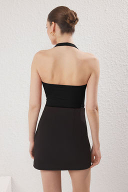 Siyah Kare Yaka Slim Boyundan Gecmeli Esnek Orme Body TWOSS25BD00019