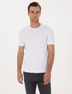 Beyaz Slim Fit Bisiklet Yaka Triko T-shirt
