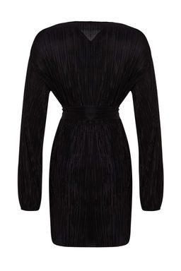 Siyah Kusakl? A-Kesim Astarl? Piliseli Orme K?sa S?k Abiye Gece Mezuniyet Elbisesi TPRAW24EL00108