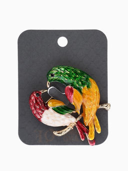 Брошь «Птицы парные», разноцветная в золоте