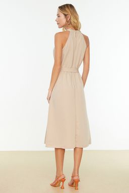 TRENDYOLMILLA Ac?k Kahverengi Kusakl? Duz Beli lastikli Kusakl? Midi Dokuma Elbise TWOSS19EL0155  фото 21