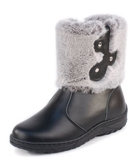 Унты женские на литой подошве. Черные., Мех "шиншилла". Короткие. Молния.