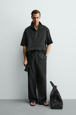 CAMISA POLO 100% LINO / Negro