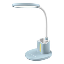 ULM-D150 15W/3000-6500K/DIM BLUE Светильник настольный светодиодный с подставкой под телефон и канцелярские принадлежности. С ночной подсветкой. Сенсорный выключатель. Диммер. Голубой. TM Uniel