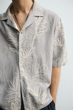 CAMISA JACQUARD BORDADO HOJAS / Celeste - Zara фото 7