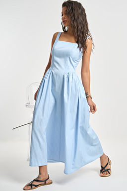 Сарафан хлопковый в полоску голубой - Fly фото 8