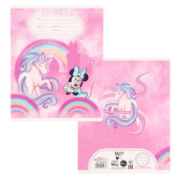 Цена за 8 шт. Тетрадь в линейку 12 листов, 5 видов МИКС, обложка мелованный картон, «Минни Маус и единорог»