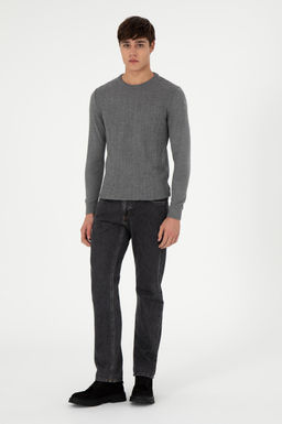Erkek Slim Fit Bisiklet Yaka Gri Melanj Kazak - U.s. polo assn фото 4