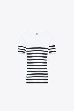 ZARA STRIPED BROOCH T-SHIRT  фото 5