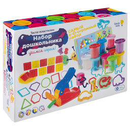 Набор для лепки Genio Kids "Тесто-пластилин. Набор дошкольника" 12цв.*50гр (TA2001) формочки, геом. фигуры, штампики, фигурный шприц, задания