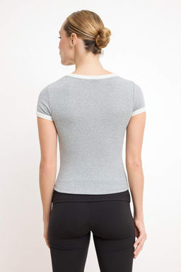 Gri Melanj Fitted/Vucuda Oturan K?sa Kollu Pamuk Ribana Orme T-Shirt TWOSS26TS00126 - Trendyolmilla фото 4