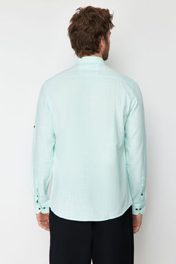 TRENDYOL MAN Koyu Yesil Dugmeli Yaka Apoletli Slim Fit Uzun Kol %100 Pamuklu Keten Gorunumlu Gomlek TMNSS20GO0189 - Trendyolmilla фото 34