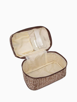 Косметичка-сундучок на молнии, на подкладке, с ручкой, зеркалом, с буквами, коричневая