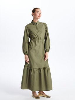 G?mlek Yaka D?z Uzun Kollu Elbise