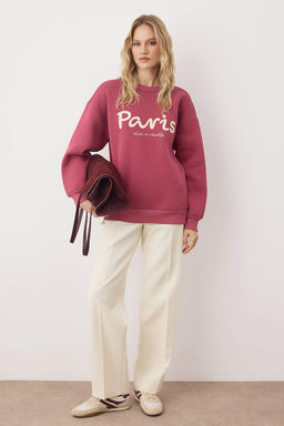 Gul Kurusu Slogan Nak?sl? Oversize/Genis Kal?p Kal?n Ici Polarl? Orme Sweatshirt TWOAW26SW00194 - Trendyolmilla фото 2