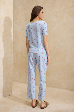 Mavi Cicekli Dantel Detayl? Burumcuk Dokulu Orme Pijama Tak?m? THMSS26PT00011 - Trendyolmilla фото 4