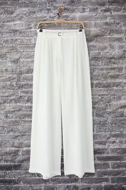 TRENDYOLMILLA Siyah Kemerli Pilili Wide Leg/Extra Genis Paca Dokuma Pantolon TWOAW25PL00032 фото 5