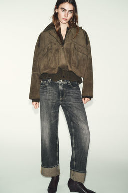 OVERSIZE FAUX SUEDE BOMBER JACKET WITH HOODIE - Zara фото 16