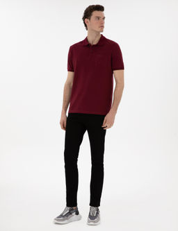 Bordo Regular Fit %100 Pamuk Polo Yaka Basic Ti__rt