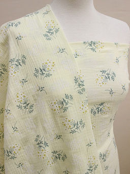 Муслин двухслойный с эф.жатости Веточки ромашки на бл.желтом с лимонным оттенком, ш.1.36м, хл-100% - Купава фото 2