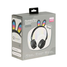 Наушники детские, беспроводные, накладные, с ушками зайца, Y08R, Bluetooth 5.1, с микрофоном, с подсветкой, 400 мАч, чёрные