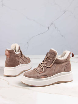 Ботинки 229.windybe. Серо-коричневая замша/Шерсть