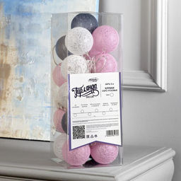 Гирлянда Нить 5 м с насадками Клубки серо-розовые, IP20, прозрачная нить, 20 LED, свечение белое, 220 В - Luazon lighting фото 4