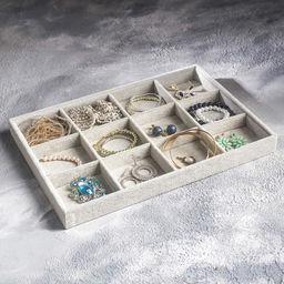 Подставка для украшений QF, 12 ячеек, флок, 35?24?3 см, серая