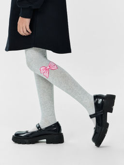 Цена за 3 пары! Колготки детские серые с бантиками