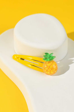 Набор заколок для волос клик-клак, глянцевые, арт. 71736 / 10 АНАНАСИКИ (в наборе: 2шт., 5,5 см, черный металл, полиэфирная смола, цвет: жёлтый, подложка из мелованного картона + ПЭТ-пакет с европодвесом)