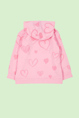 Pembe K?z Cocuk Mevsimlik-Ince Kalp Desenli Pamuklu Kapusonlu Orme Sweatshirt TKDAW25SW00002 - Trendyolmilla фото 3
